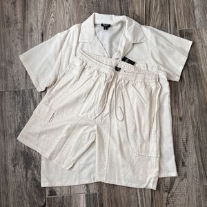 Boohoo Man Shirt & Shorts Set BEACH NATURAL Sz 2XL Button Down Shirt NWT #141